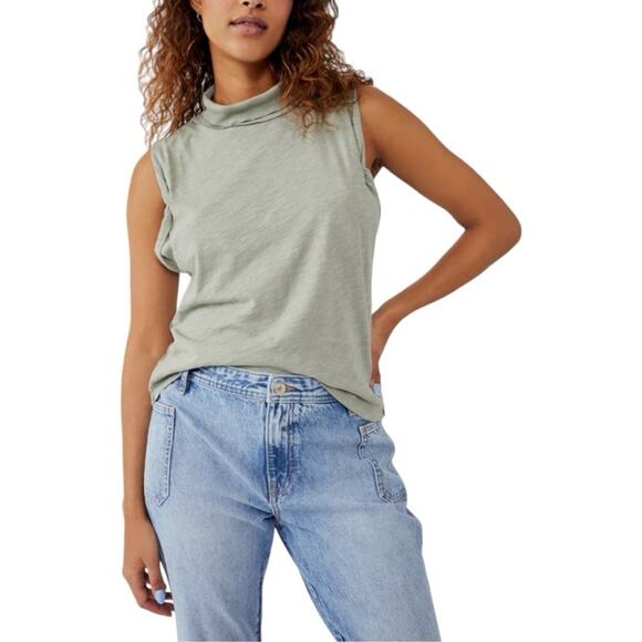 Free People We The Free Xena Sage Green Turtleneck Muscle Tank XS NWT - Picture 1 of 7